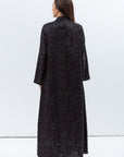 Shawl Lapel Abaya in Textured Black with Green