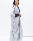 Butterfly Abaya in Light Grey with Dark Marble Detailing