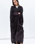 Butterfly Abaya in Black with Purple Print