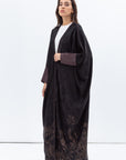 Butterfly Abaya in Black with Copper Print