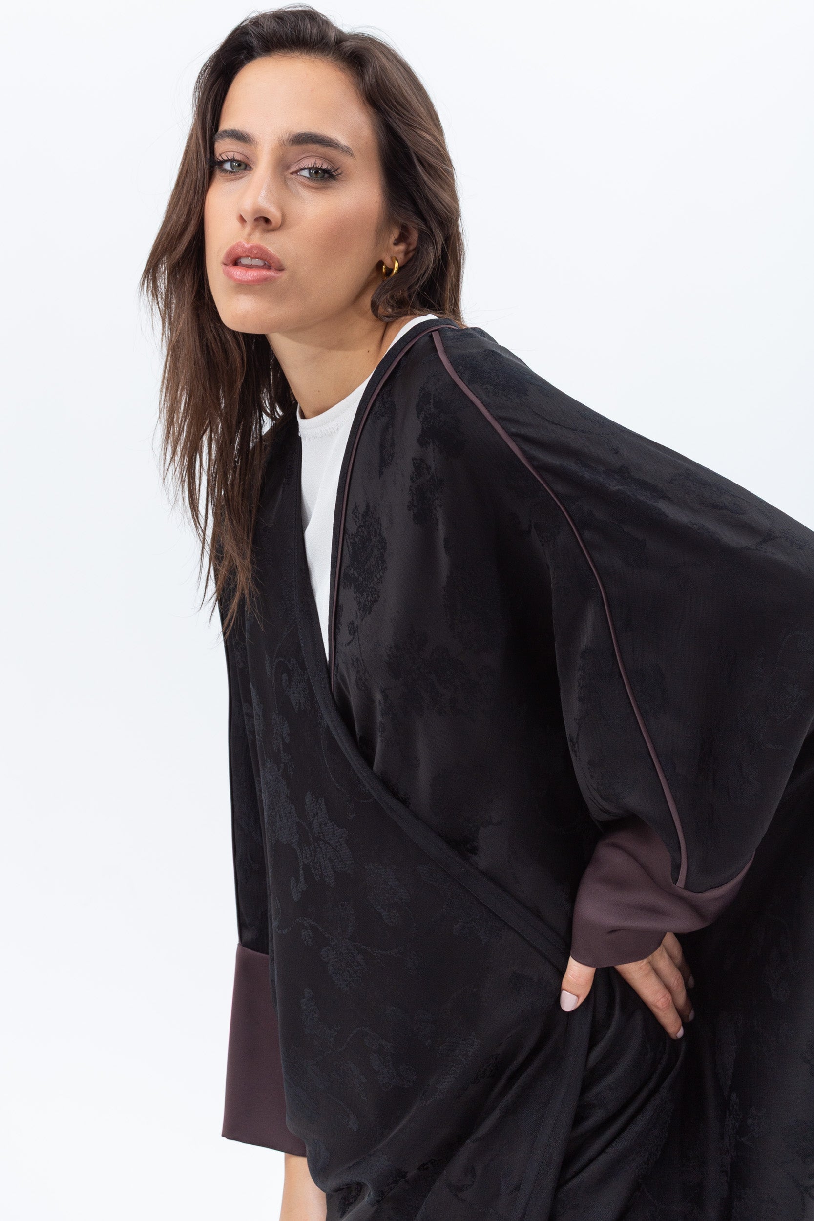 Butterfly Abaya in Black with Copper Print