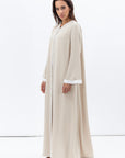 Front Closing Abaya in Cream with High V Neck