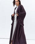 Flow Abaya with Satin Lapel in Deep Plum RTW