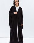 Butterfly Abaya in Black Shimmer with Black Satin Detailing
