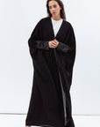 Butterfly Abaya in Black Shimmer with Black Satin Detailing