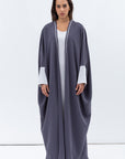 Butterfly Abaya in Blue Grey Shimmer with Grey Satin Detailing