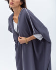 Butterfly Abaya in Blue Grey Shimmer with Grey Satin Detailing