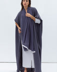 Butterfly Abaya in Blue Grey Shimmer with Grey Satin Detailing
