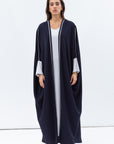 Butterfly Abaya in Navy Shimmer with Grey Satin Detailing
