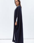 Butterfly Abaya in Navy Shimmer with Grey Satin Detailing