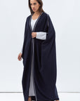 Butterfly Abaya in Navy Shimmer with Grey Satin Detailing