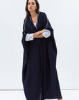 Butterfly Abaya in Navy Shimmer with Grey Satin Detailing