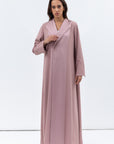 Straight Cut Abaya in Dusty Pink with Satin Lapel