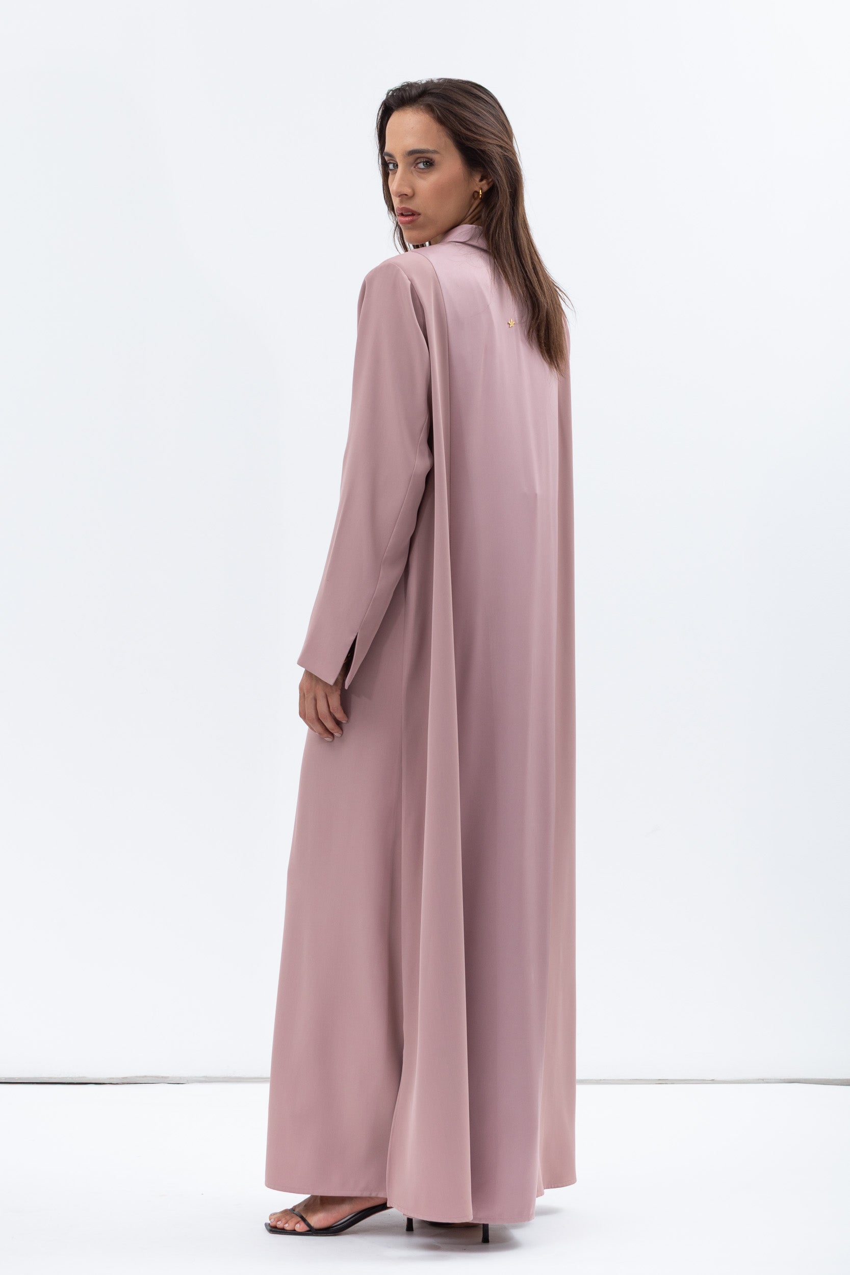 Straight Cut Abaya in Dusty Pink with Satin Lapel