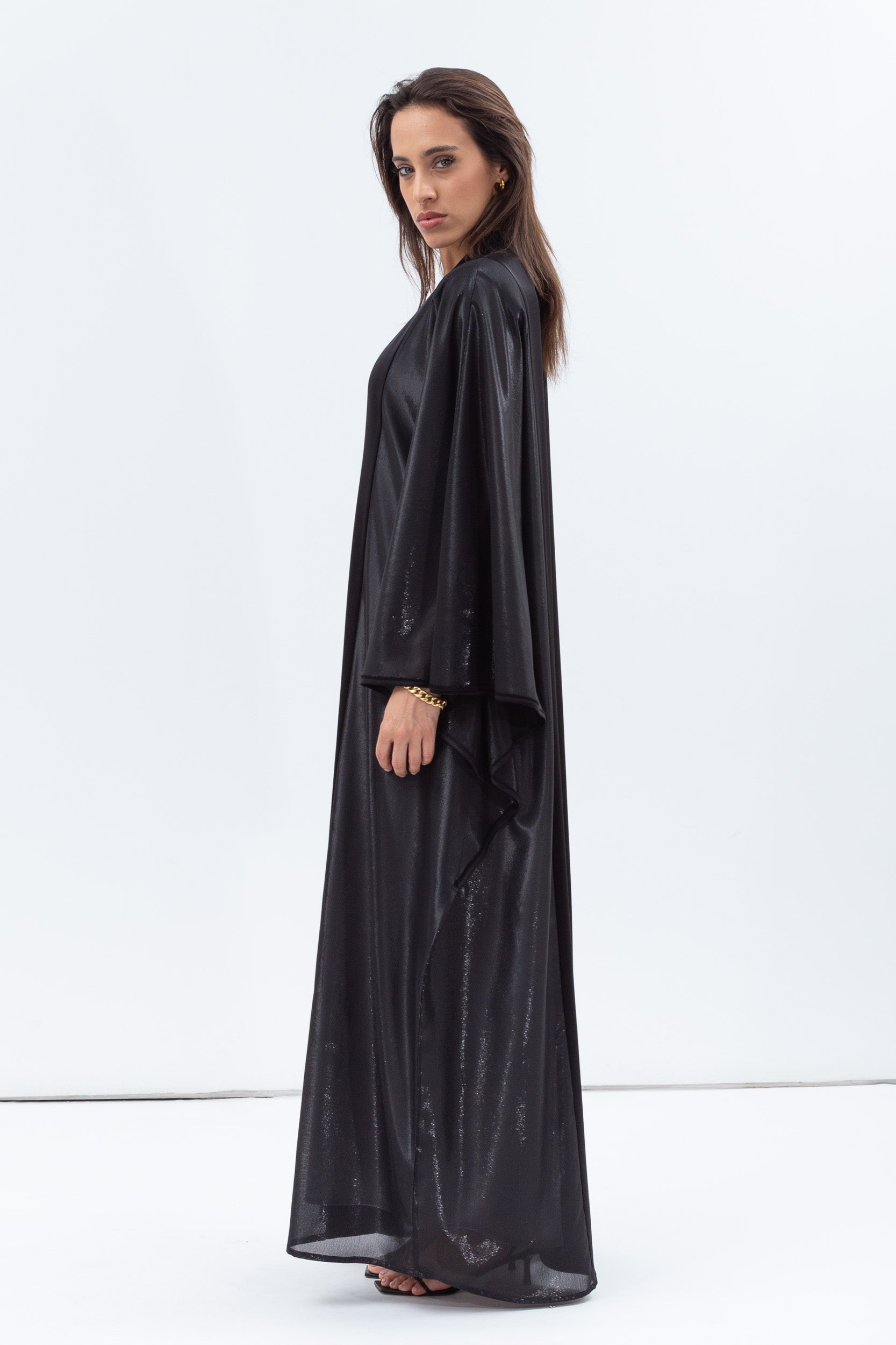 Flow Abaya in Metallic Lustre Black with Black Satin