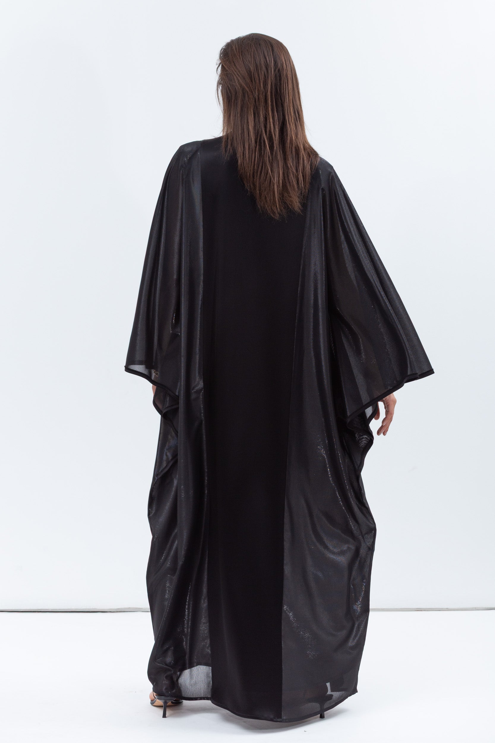 Flow Abaya in Metallic Lustre Black with Black Satin