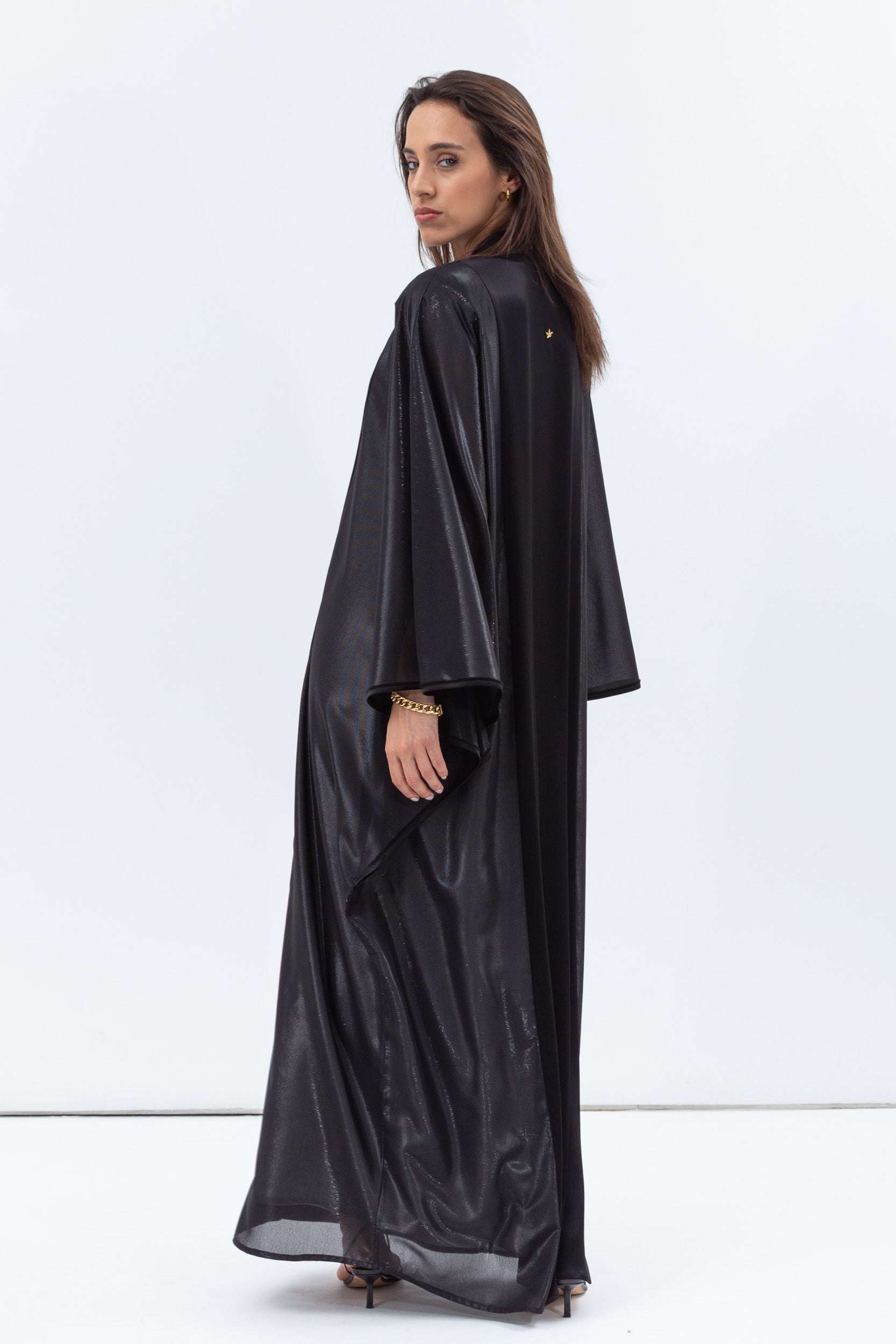 Flow Abaya in Metallic Lustre Black with Black Satin