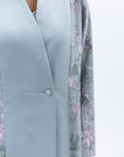 Overlap Sculpted Abaya in Blue Grey Floral Print