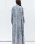 Overlap Sculpted Abaya in Blue Grey Floral Print