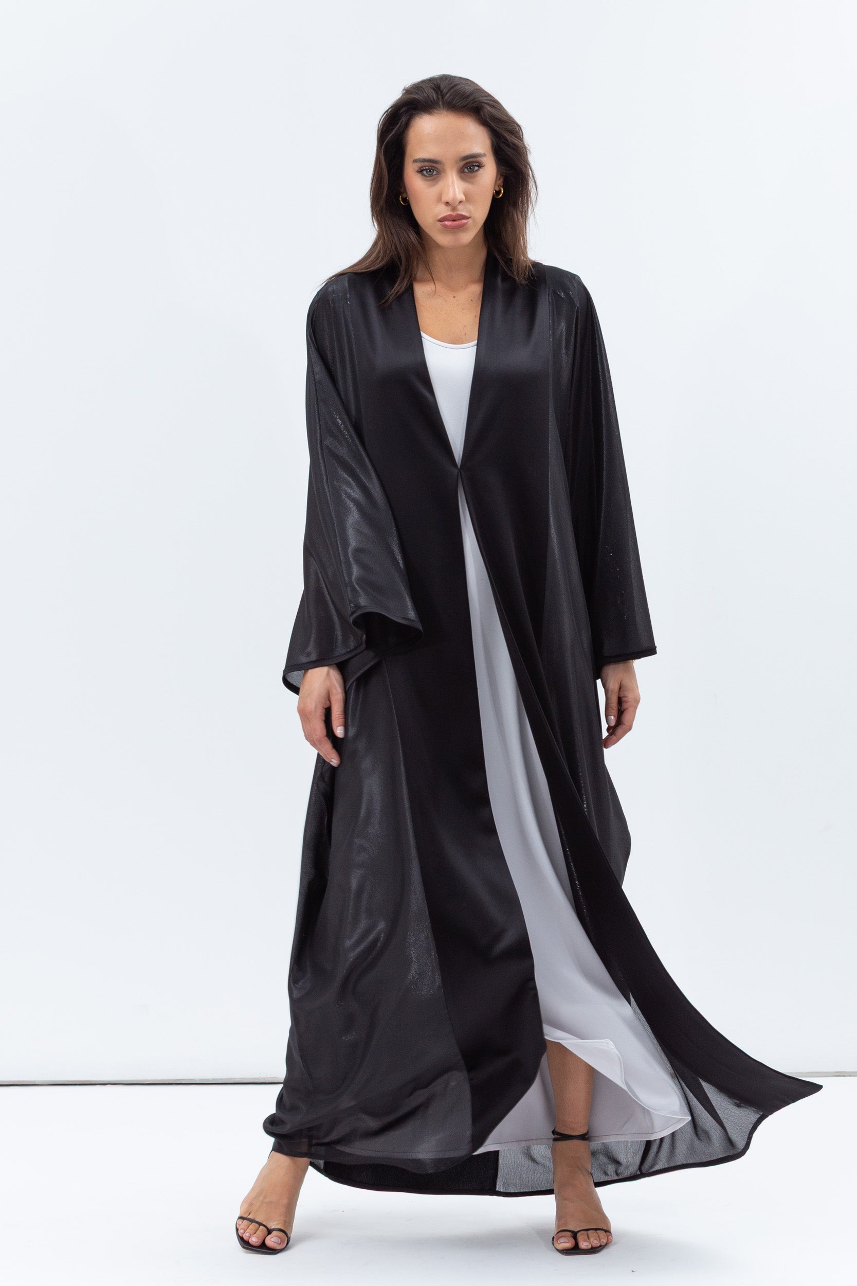 Flow Abaya in Metallic Lustre Black with Black Satin