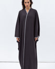 Flow Abaya in Grey Black with Grey Piping