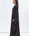Flow Abaya in Grey Black with Grey Piping
