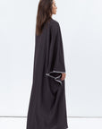 Flow Abaya in Grey Black with Grey Piping