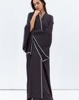 Flow Abaya in Grey Black with Grey Piping