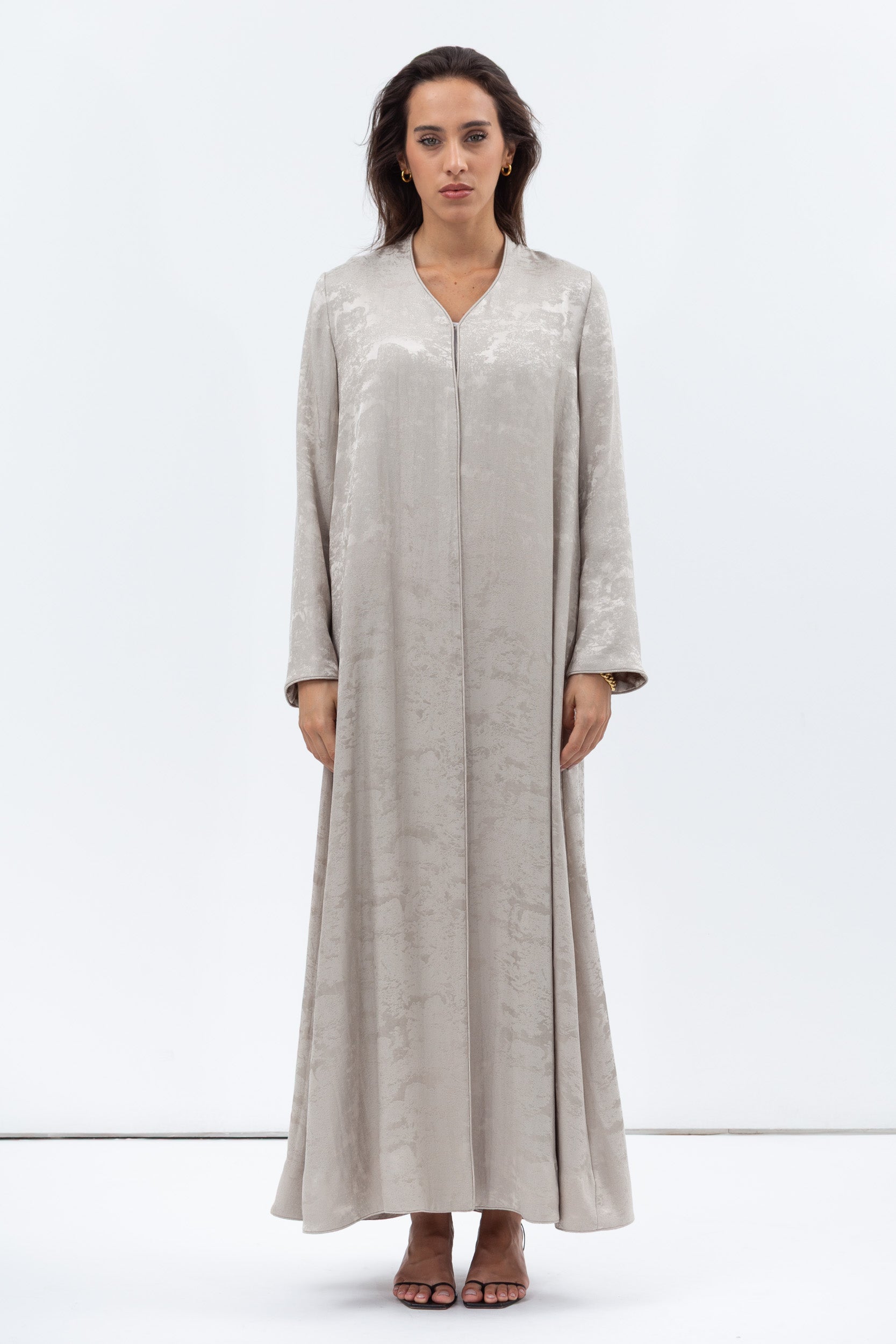 A-cut Abaya in Gray Green Jacquard RTW