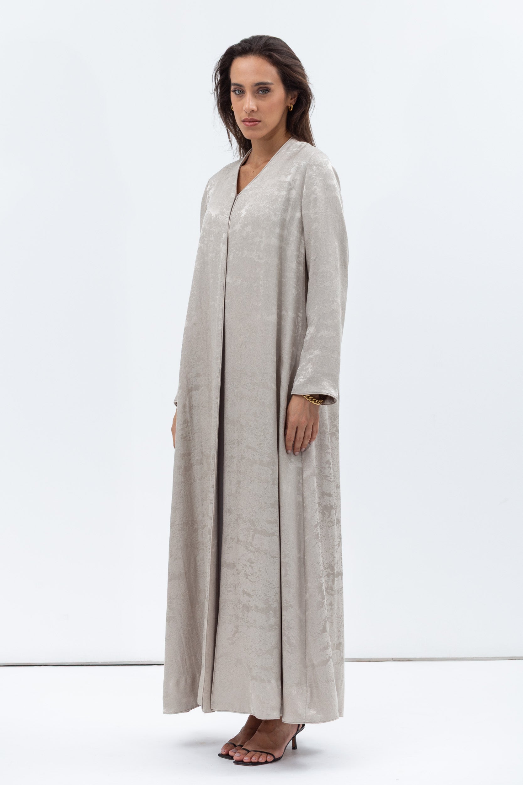 A-cut Abaya in Gray Green Jacquard RTW