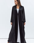 Flow Abaya in Metallic Lustre Black with Black Satin