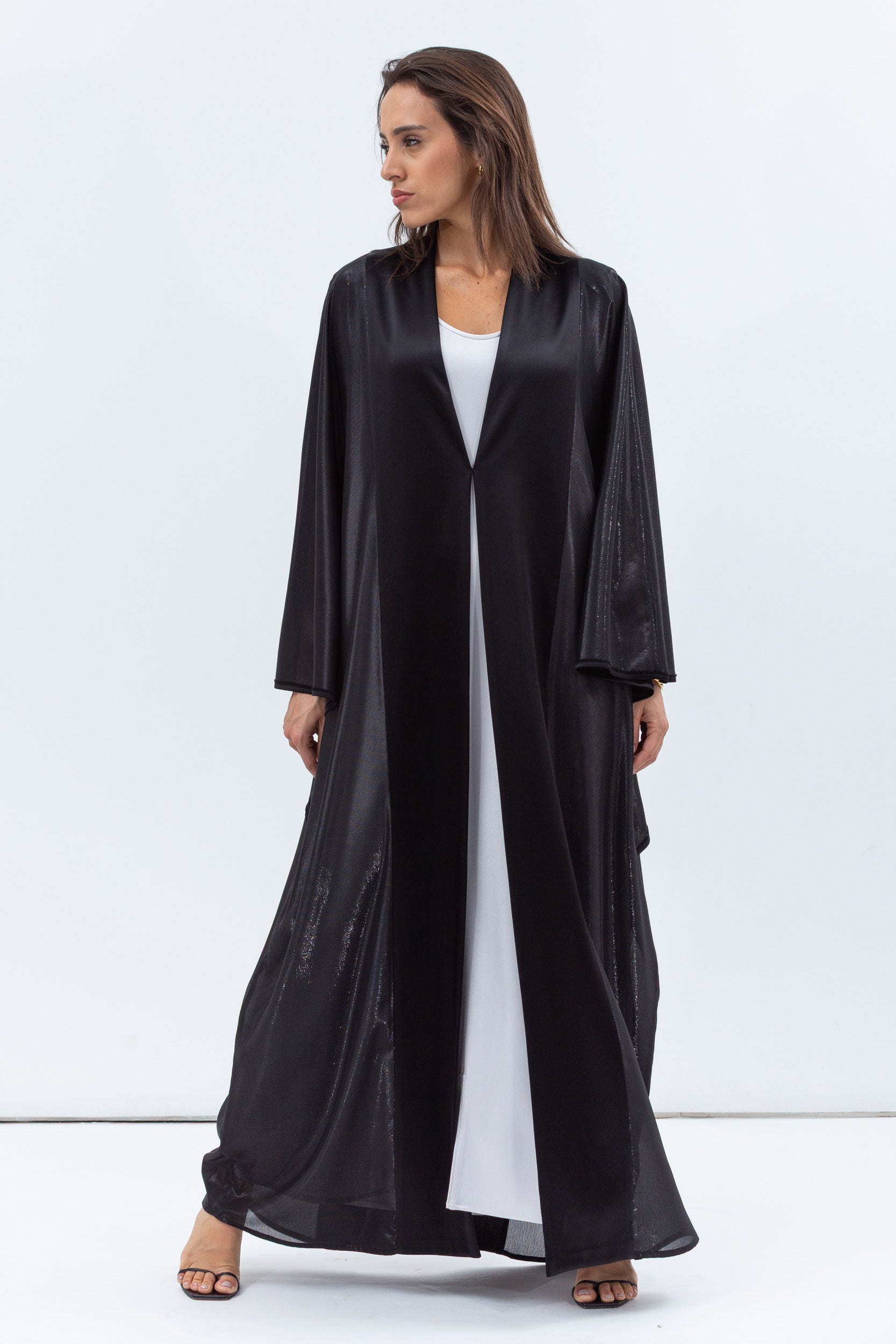 Flow Abaya in Metallic Lustre Black with Black Satin