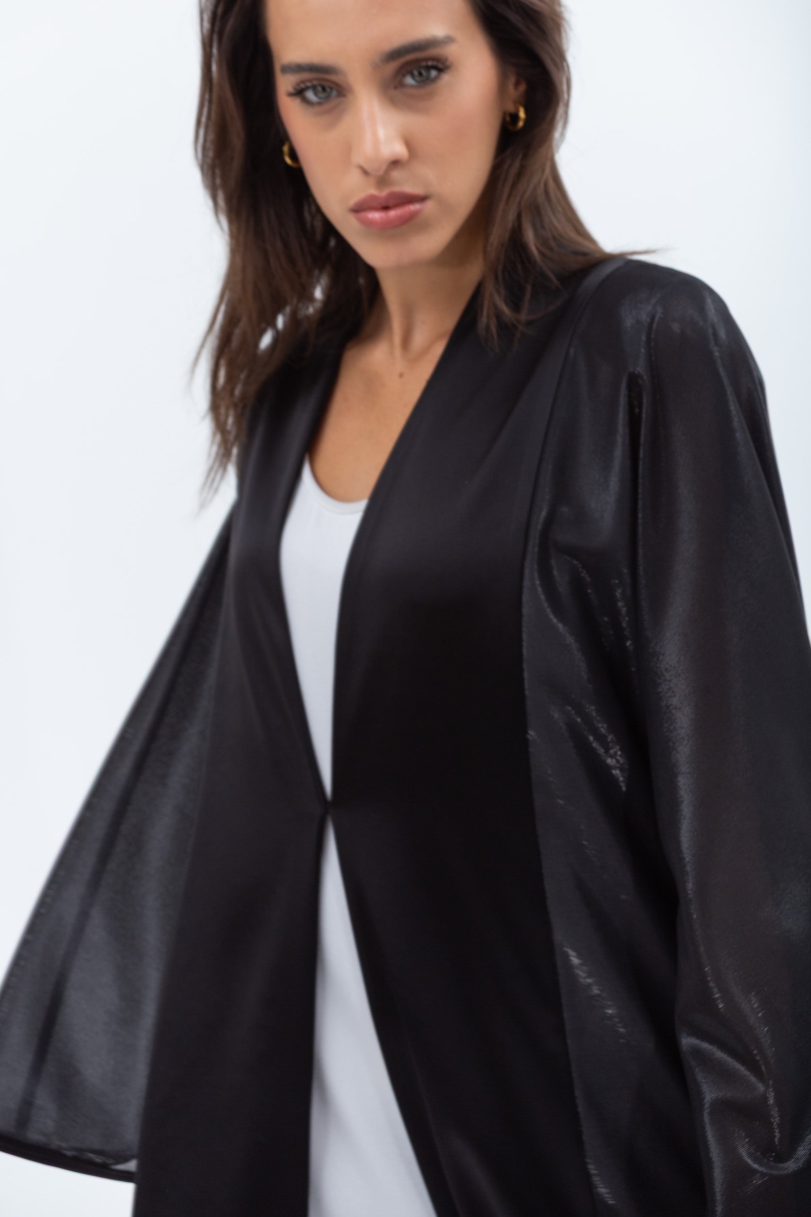 Flow Abaya in Metallic Lustre Black with Black Satin