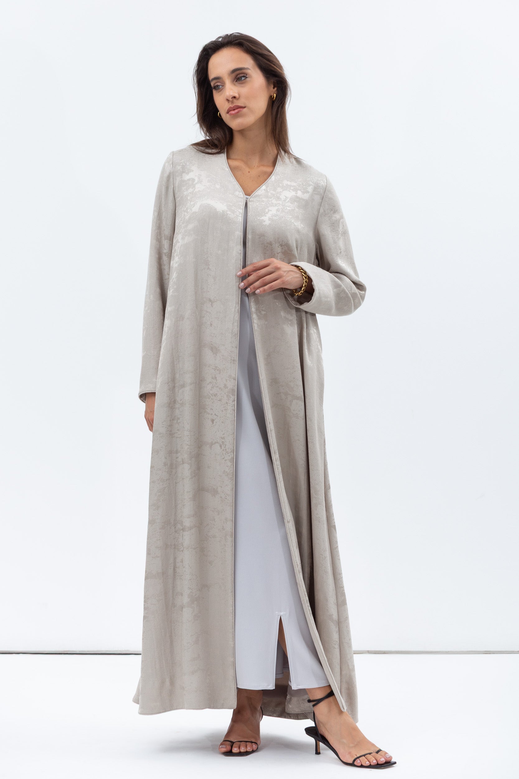 A-cut Abaya in Gray Green Jacquard RTW