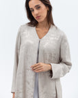 A-cut Abaya in Gray Green Jacquard