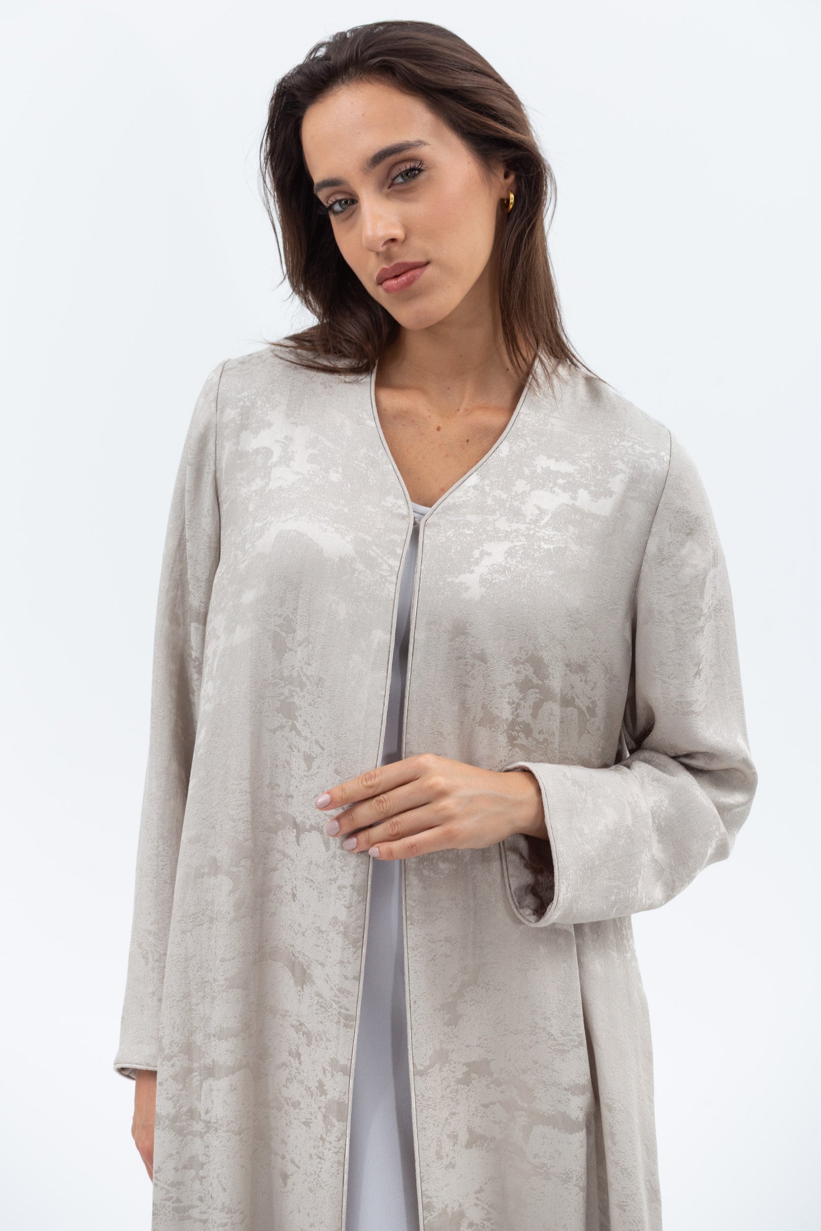 A-cut Abaya in Gray Green Jacquard RTW