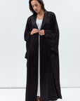 Flow Abaya with Satin Lapel in Black