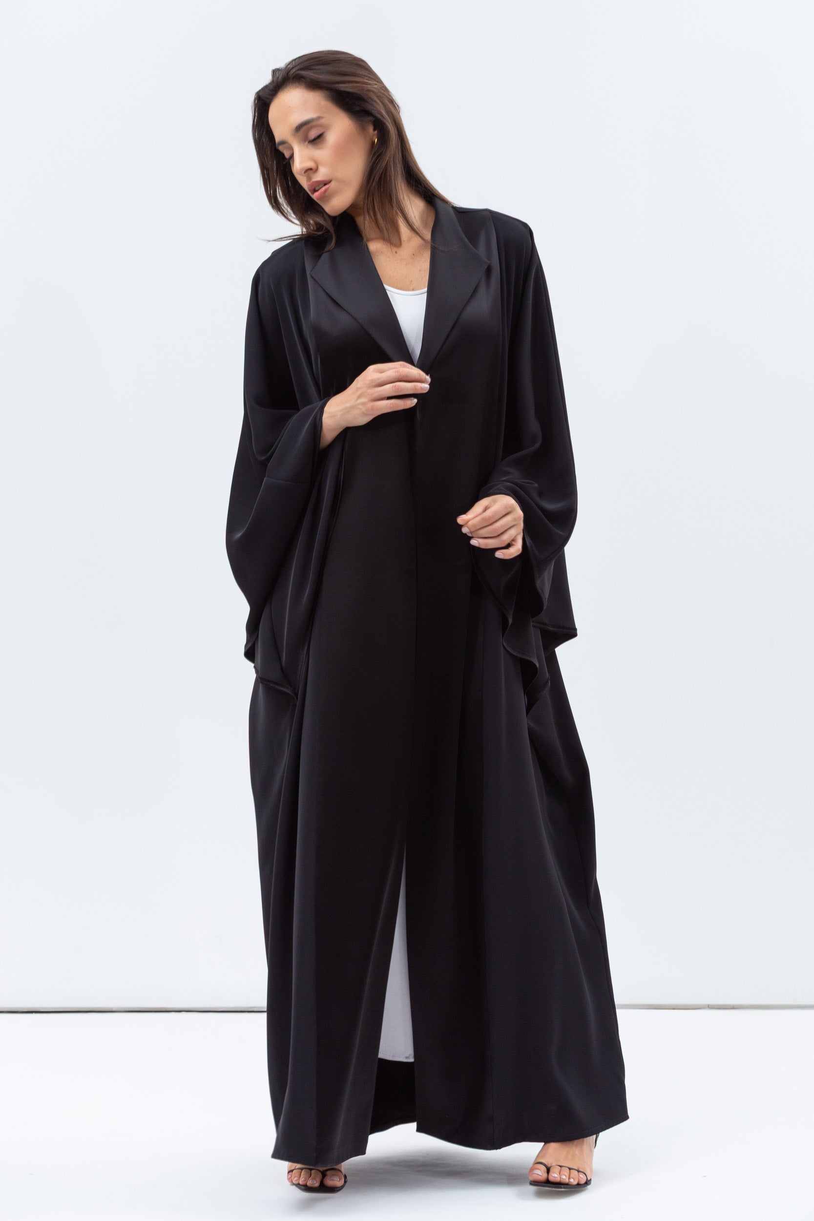 Flow Abaya with Satin Lapel in Black RTW
