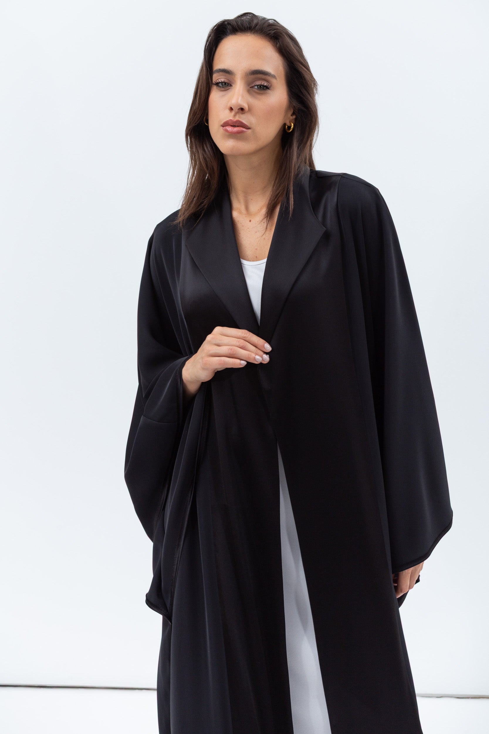 Flow Abaya with Satin Lapel in Black RTW