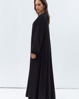Straight Cut Abaya in Black Shimmer with Black Satin Detailing