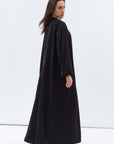 Straight Cut Abaya in Black Shimmer with Black Satin Detailing
