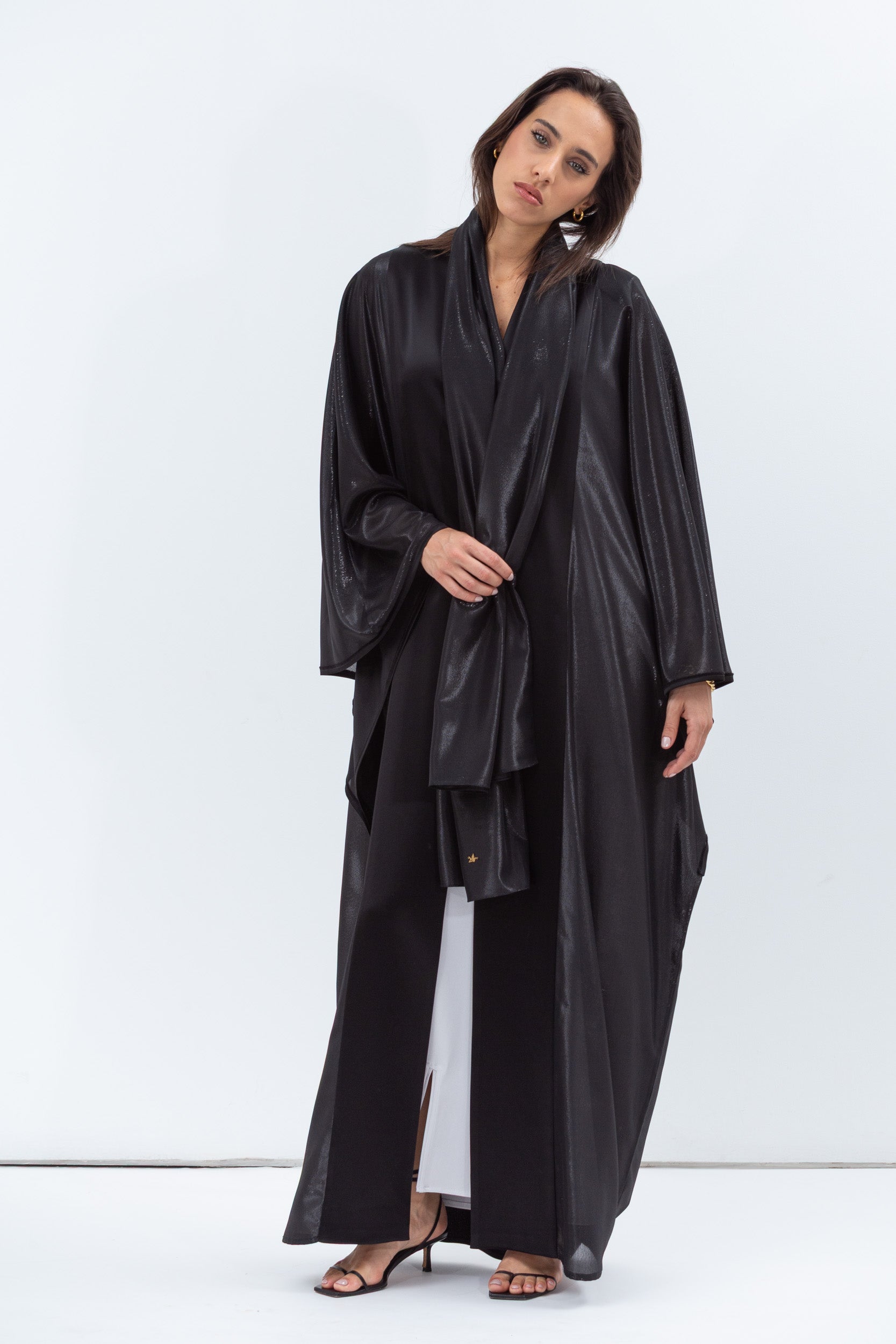 Flow Abaya in Metallic Lustre Black with Black Satin