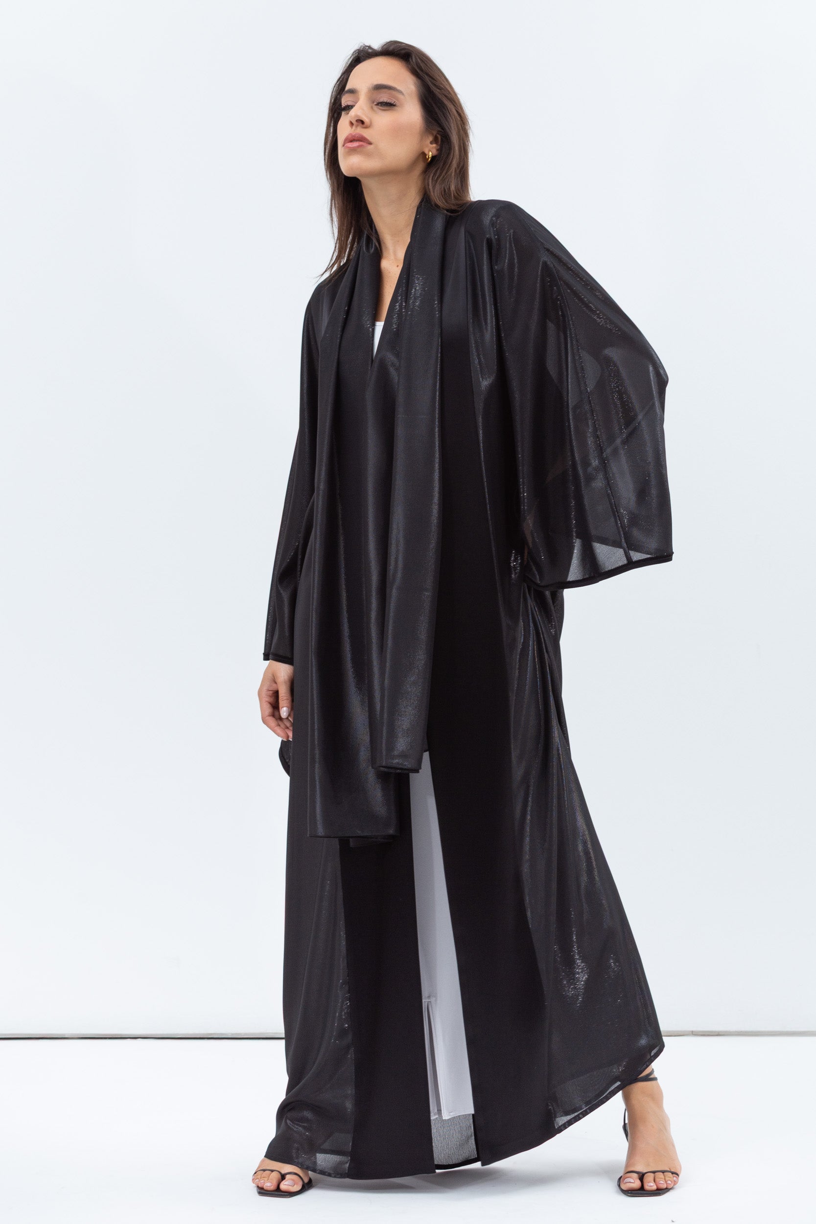 Flow Abaya in Metallic Lustre Black with Black Satin