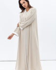 Front Closing Abaya in Cream with High V Neck