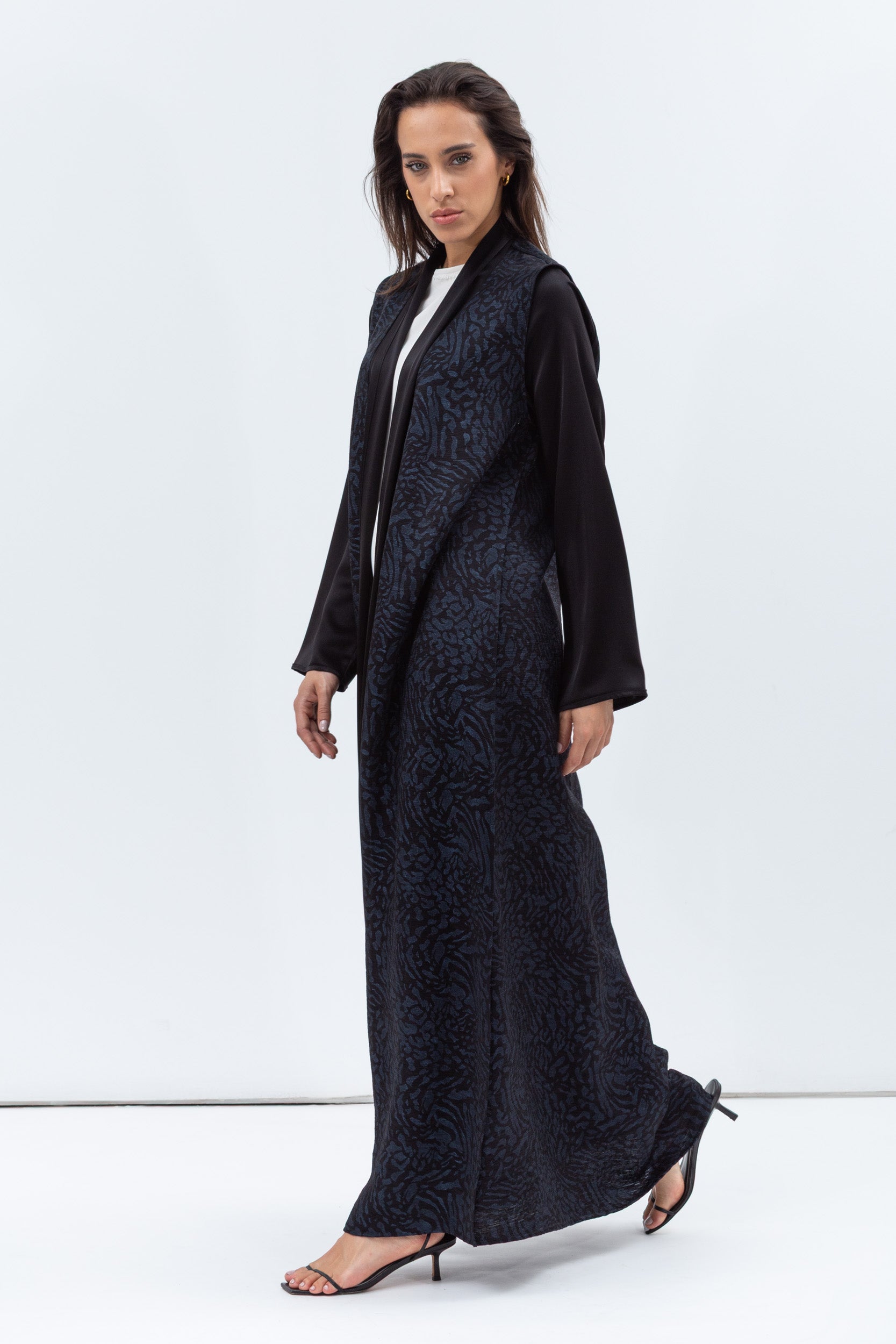 Straight Cut Abaya in Black and Navy with Satin Detailing