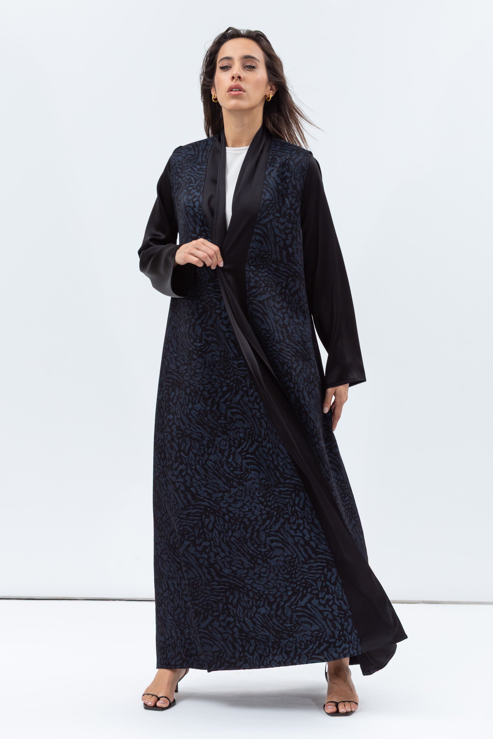Straight Cut Abaya in Black and Navy with Satin Detailing