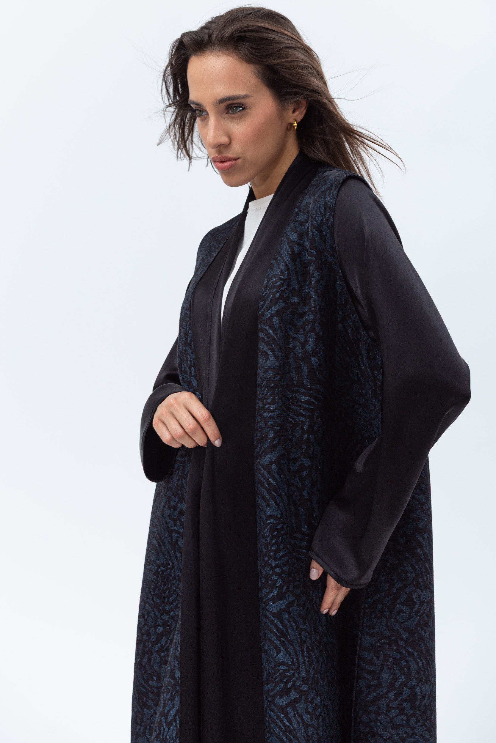 Straight Cut Abaya in Black and Navy with Satin Detailing