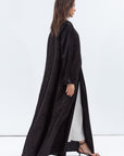 Straight Cut Abaya in Black and Copper with Satin Collar and Sleeve RTW
