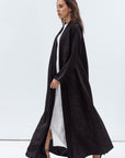 Straight Cut Abaya in Black and Copper with Satin Collar and Sleeve RTW