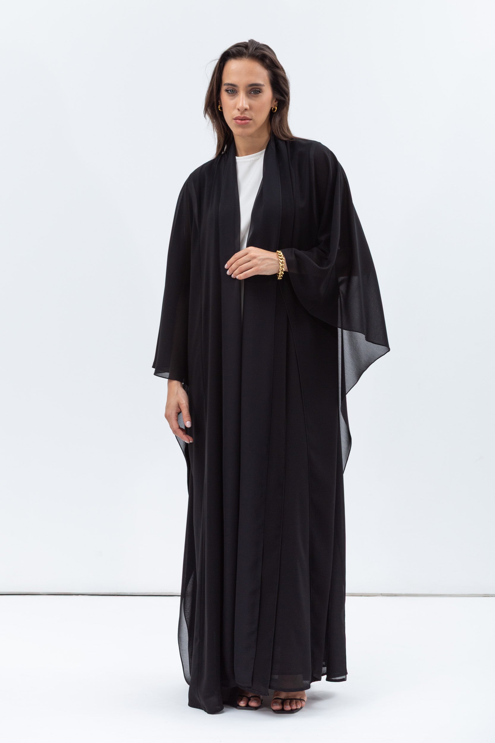 Two Layer Flow Abaya in Checkered Black RTW